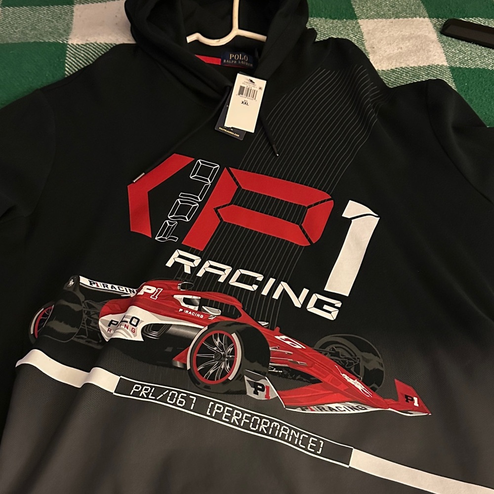 Ralph Lauren Black Hoodie with Red Racing Graphic
